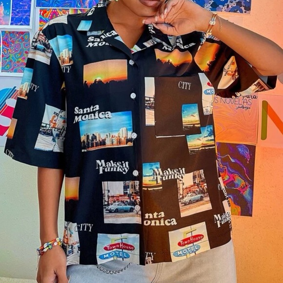 Graphic Button Up Blouse - Picture 1 of 4